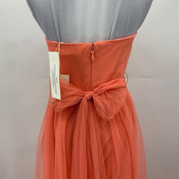 Eva Mendes Dress Womens 0 Deep Peach Sweetheart Strapless Chiffon Lined Maxi - Picture 6 of 14